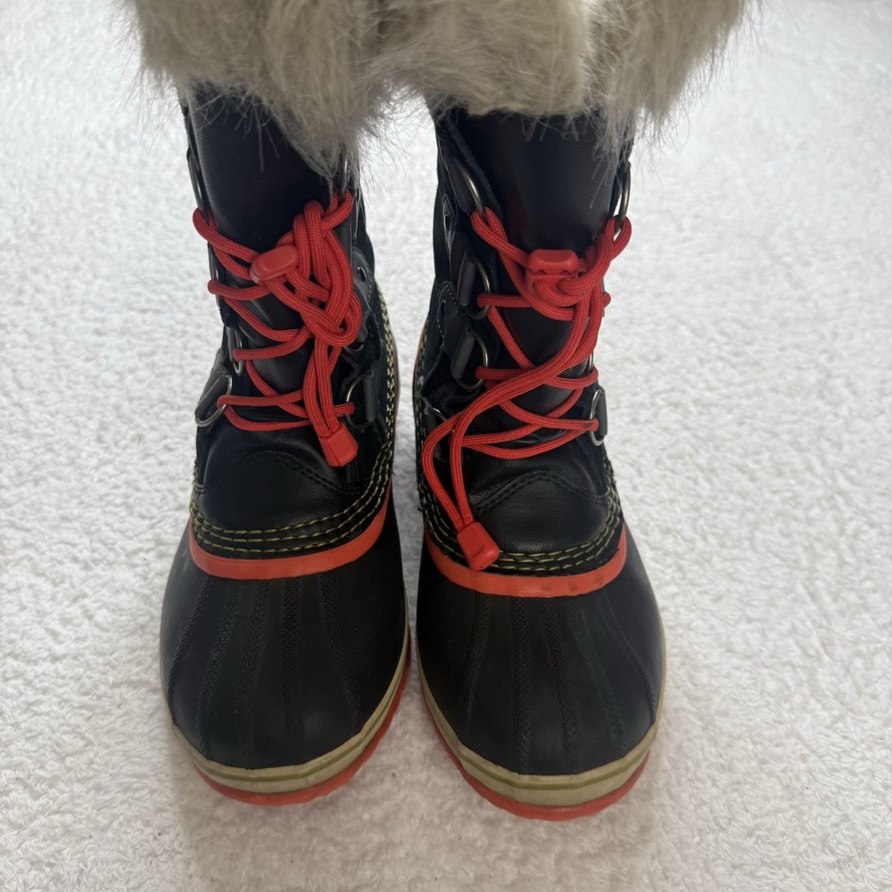 Sorel Joan of Artic Waterproof Boots Orange Black Faux Fur‎ size 5 Youth/ 7 WMN - Picture 4 of 12